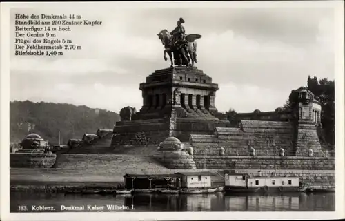 Ak Koblenz, Blick zum Denkmal Kaiser Wilhelm I., Deutsches Eck