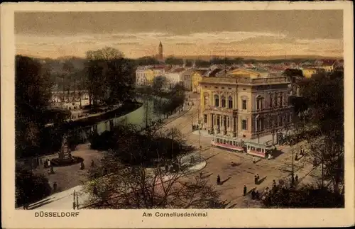 Ak Düsseldorf am Rhein, Am Corneliusdenkmal, Straßenbahn