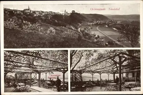 Ak Orlamünde Thüringen, Saaletal, Restaurant Erholung, Terrassenansicht