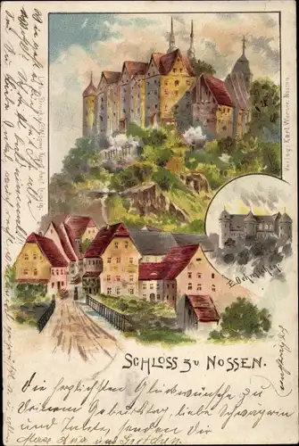 Künstler Litho Oehmichen, E., Nosslitz Nossen in Sachsen, Schloss, Ortspartie