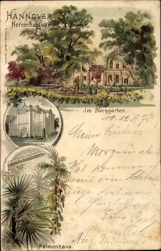 Litho Herrenhausen Hannover in Niedersachsen, im Berggarten, Palmenhaus, Gewächshaus