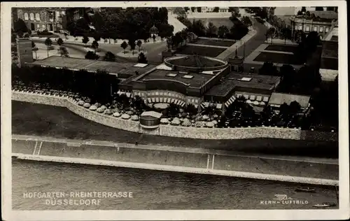 Ak Düsseldorf am Rhein, Restaurant Hofgarten Rheinterrasse, Fliegeraufnahme