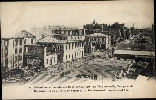 Ak Thessaloniki Saloniki Griechenland, Incendie des 19 - 20 Aout 1917, La Ville incendiee