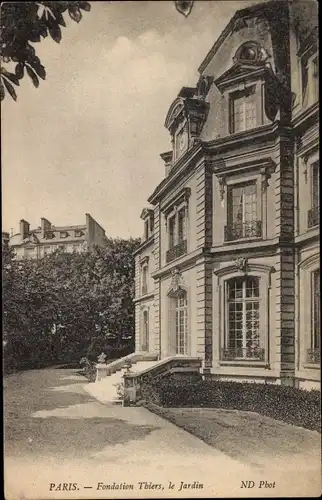 Ak Paris XVI. Arrondissement Passy, Fondation Thiers, Le Jardin