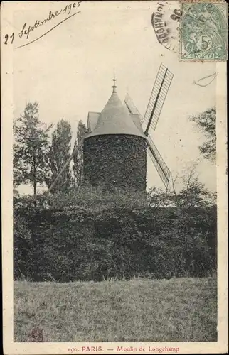 Ak Paris XVI. Arrondissement Passy, Le Moulin de Longchamp