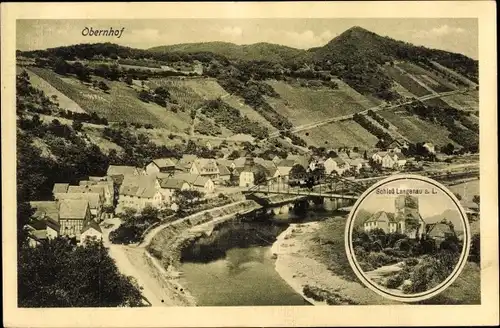 Ak Obernhof an der Lahn, Fliegeraufnahme, Gesamtansicht, Schloss Langenau, Bahnpost