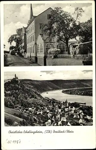Ak Braubach am Rhein, Gesamtansicht, Fliegeraufnahme, Straßenpartie, Christl. Erholungsheim