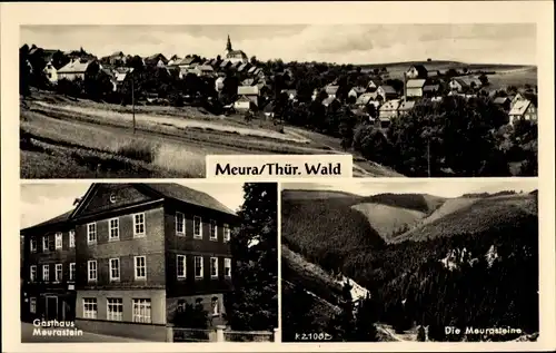 Ak Meura in Thüringen, Totale, Gasthaus Meurastein, Meurasteine