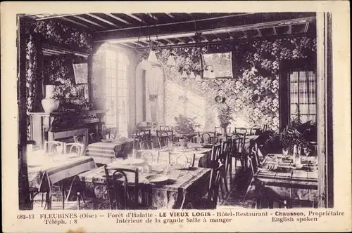 Ak Fleurines Oise, Hotel Restaurant le Vieux logis, Foret d'Halatte, Salle à Manger