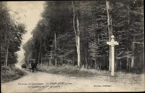 Ak Francport Oise, environs de Compiègnes, Carrefour de l'America, Foret