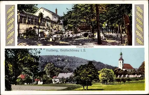 Ak Großschönau in Sachsen, Blick auf den Ort, Hutberg, Musikpavillon, Photochromie Strache