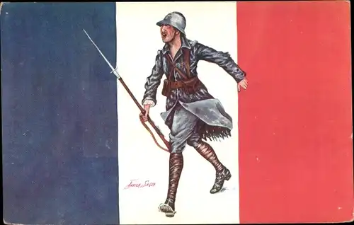 Künstler Ak Sager, Xavier, Französischer Soldat mit Bajonett