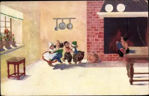 Ak Tanzende Kinder in niederländischen Trachten