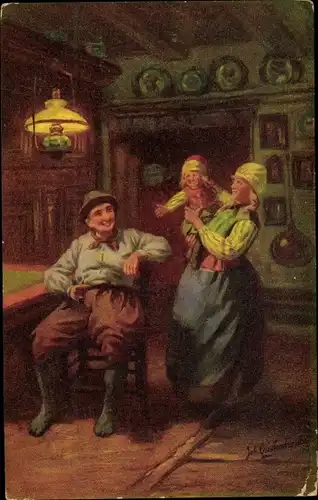 Künstler Ak Gerstenhauer, Johann Georg, Familie in niederländischen Trachten