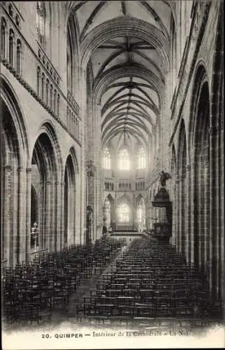 Ak Quimper Finistère, Interieur de la Cathedrale, la Nef