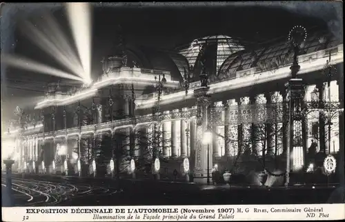 Ak Paris, Exposition Decennale de l'Automobile 1907, Grand Palais, Illumination