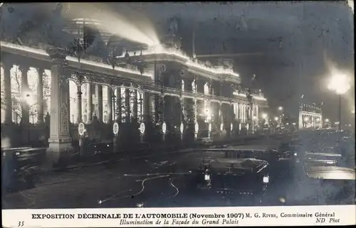 Ak Paris, Exposition Decennale de l'Automobile 1907, Grand Palais, Illumination
