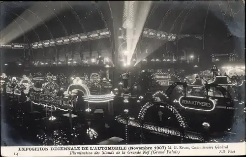 Ak Paris, Exposition Decennale de l'Automobile 1907, Illumination des Stands de la Grande Nef