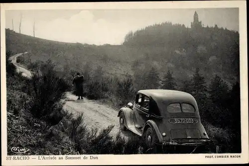 Ak Saint Racho Saone et Loire, L'Arrivee au Sommet de Dun, Autokennzeichen 3570 003