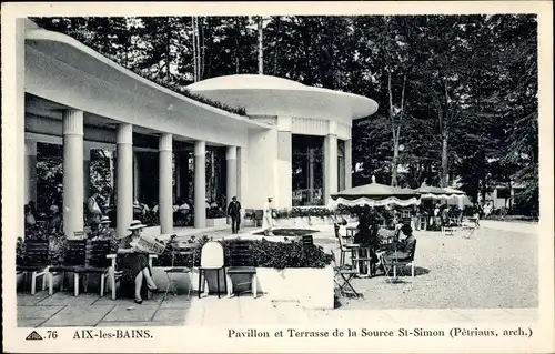 Ak Aix les Bains Savoie, Pavillon et Terrasse de la Source Saint Simon