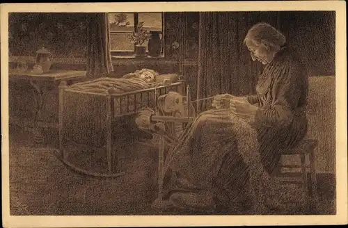 Künstler Ak Schulz Eberhard, Hessisches Volksleben, Schlitzerland, Beim Wollespinnen