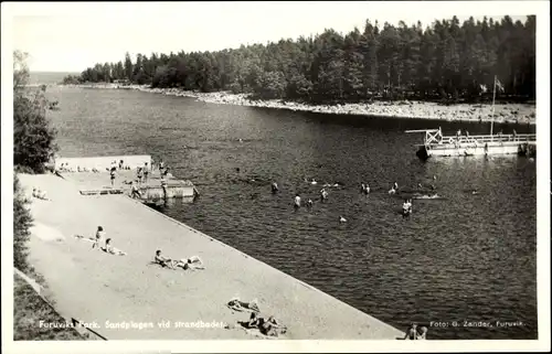 Ak Furuvik Gävle Schweden, Sandplagen vid strandbadet