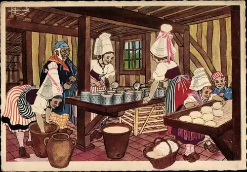 Künstler Ak Homualk, C., Fabrication du Camembert, Cheese making