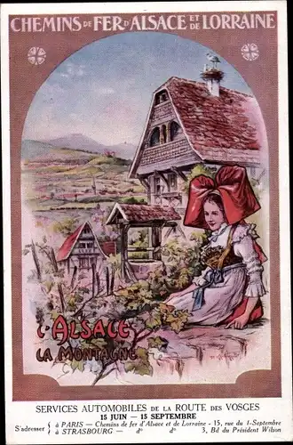 Künstler Ak L'Alsace, La Montagne, Frau in Tracht, Chemins de fer d'Alsace et de Lorraine