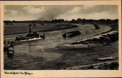 Ak Głogów Glogau Schlesien, Oderschifffahrt bei Glogau, Flußgabelung
