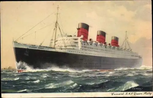 Künstler Ak , Dampfer "Queen Mary"