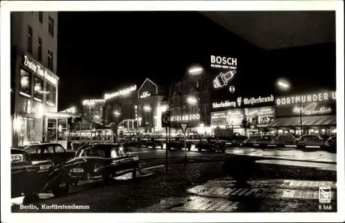 Foto Ak, Der Kurfürstendamm bei Nacht