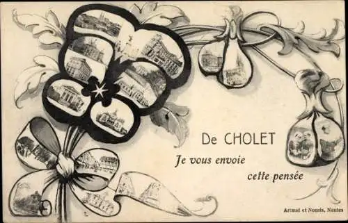 Passepartout Ak Cholet Maine et Loire, Stiefmütterchen, Trachten, Stadtansichten