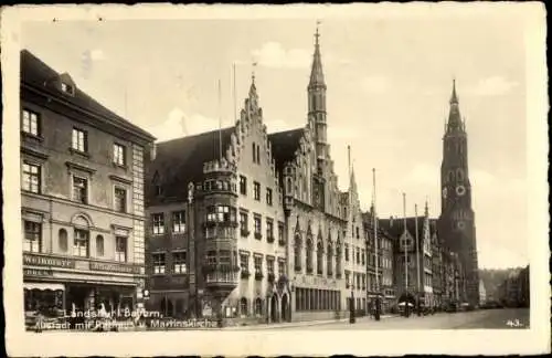 Ak Landshut in Niederbayern, Altstadt, Rathaus, Martinskirche