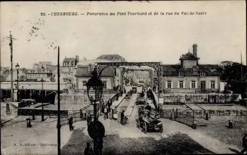 Ak Cherbourg Octeville Manche, Panorama au Pont Tournant et de la rue du Val de Saire