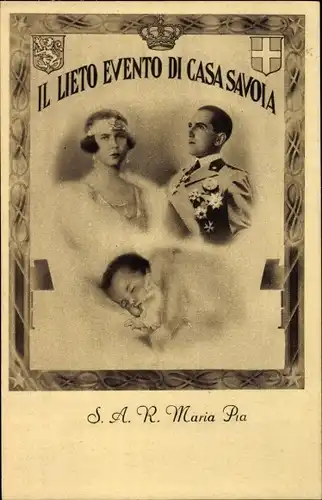Ak Umberto II, König von Italien, Elena von Montenegro, Geburt von Prinzessin Maria Pia