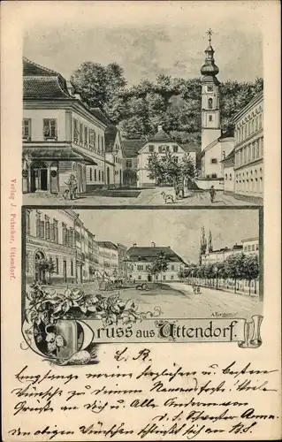 Künstler Ak Helpfau Uttendorf Öberösterreich, Kirche, Marktplatz