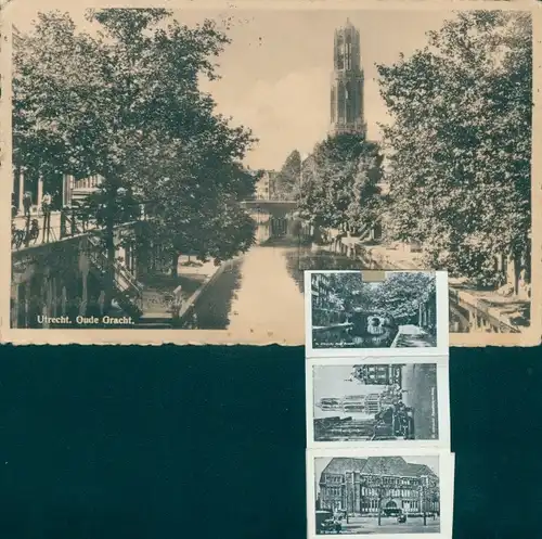 Leporello Ak Utrecht Niederlande, Oude Gracht, Radhuis, Brücke, Flusspartie