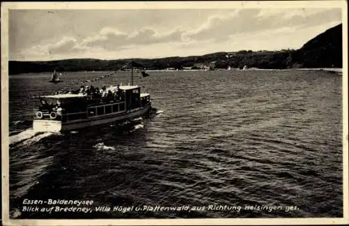 Ak Bredeney Essen im Ruhrgebiet, Baldeneysee, Villa Hügel, Plattenwald, Schifffahrt