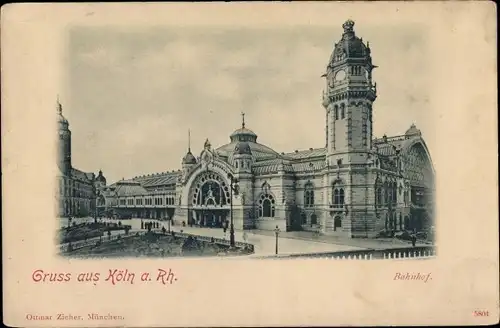 Ak Köln am Rhein, Straßenansicht vom Bahnhof, Uhrenturm, Eingangsportal, Ottmar Zieher