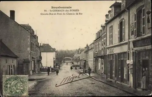 Ak Saint Germain des Fossés Allier, Grande Rue, Pont du Chemin de Fer