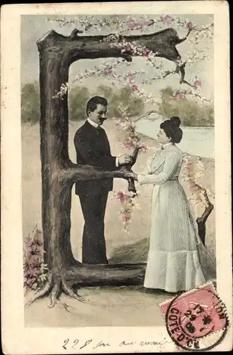 Buchstaben Ak Buchstabe E, Liebespaar, Kitsch