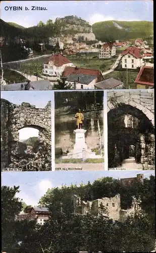 Ak Oybin in der Oberlausitz, Ortsansicht, Ruinen, Denkmal, Kreuzgang