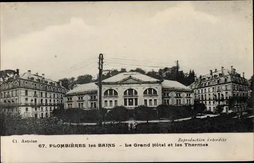 Ak Plombières les Bains Lothringen Vosges, Le Grand Hotel et les Thermes