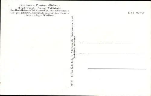 Ak Enchenreuth Helmbrechts in Oberfranken, Gasthaus und Pension "Birken", Pension Waldfrieden