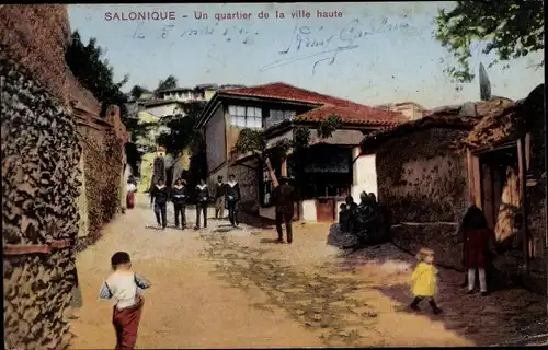 Ak Saloniki Thessaloniki Griechenland, Un quartier de la ville haute
