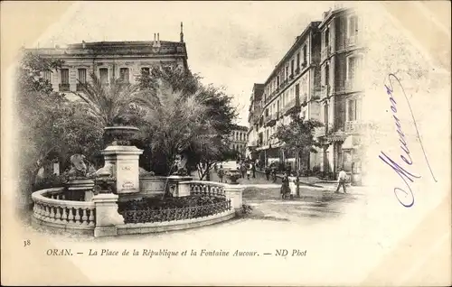 Ak Oran Algerien, La Place de la Republique, Fontaine Aucour