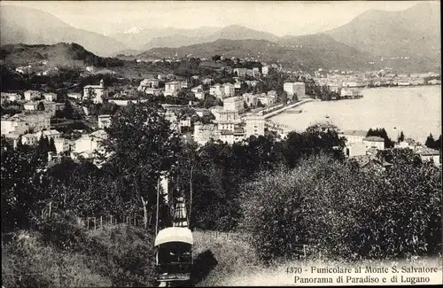 Ak Lugano Kanton Tessin, Monte San Salvatore, Funicolare, Panorama du Paradiso e di Lugano