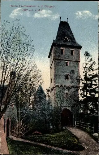 Ak Nieder Beerbach Mühltal im Odenwald, Burg Frankenstein, Torturm