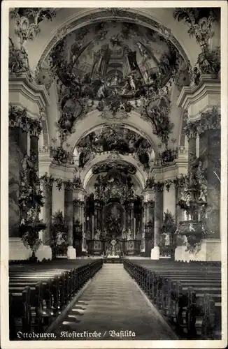 Ak Ottobeuren in Oberschwaben Allgäu, Inneres der Klosterkirche, Basilika