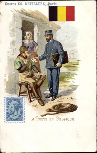 Briefmarken Litho Belgien, La Poste en Belgique, Postbote, Briefträger